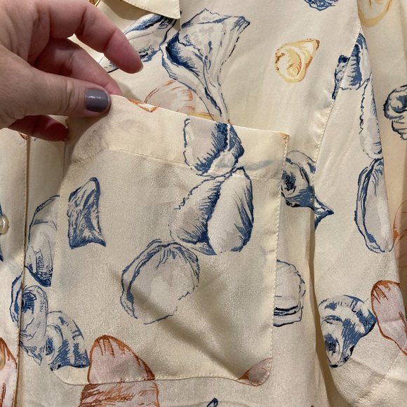 VTG Richard & Jones Button up Shirt 100% Silk Short Sleeve Seashells Yellow M - Picture 10 of 11